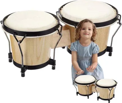 Produktbild von Bongo Trommel - Handtrommel aus Mahagoniholz - 15 und 17 cm - Holzfarbe