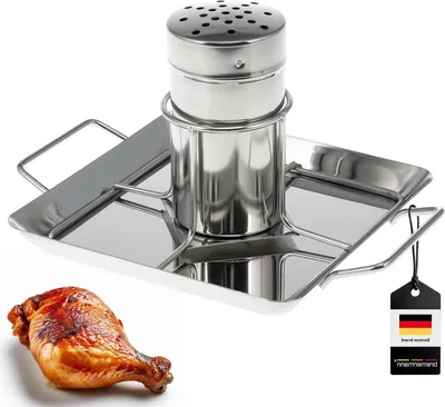 Productafbeelding van Kippenbraader - Kip houder - Gevogelte Grillen - Met Aromahouder - 24.5 x 18.5 cm - Zilverkleurig