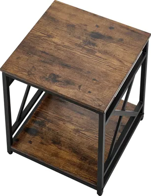 Obrázok produktu pre SucceBuy Odkladací stolík s 2 úrovňami a otvorenými odkladacími priestormi, moderný nočný stolík s kovovým rámom v tvare X, drevený konferenčný stolík do obývacej izby, spálne a kancelárie, hnedo-čierny