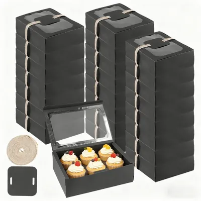 Productafbeelding van Bakkerijdozen 24 stuks - Dessertverpakking 22 x 15 x 7 cm - Duurzaam papier - Venster