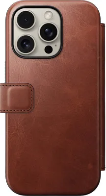 Produktbild von Nomad Modern Horween Leder folio iPhone 16 Pro Max – Stilvolle, funktionale Leder-Geldbörsenhülle – Entwickelt eine einzigartige Patina – MagSafe- & kabellose Ladefähigkeit