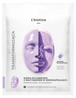 Zdjęcie produktu dla L'biotica Maska kolagenowa z niacynamidem w mikrokapsułkach Rozświetlenie i wygładzenie 1 szt.