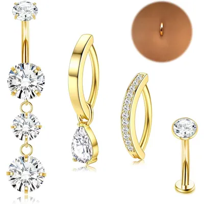 Zdjęcie produktu dla Zestaw do piercingu pępka. Stal chirurgiczna, srebrny/złoty pierścionek typu clicker, ozdobiony kryształkiem CZ, rozmiar 14G, długość 12mm