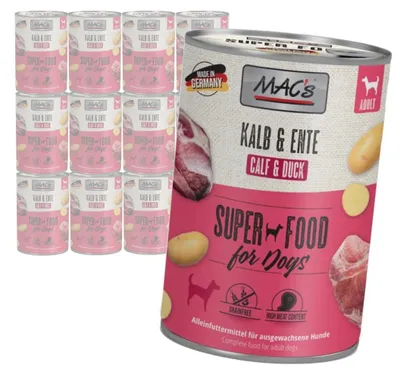 Produktbild von MAC's getreidefreies Nassfutter für Hunde mit Kalb und Ente, 12 x 400 g