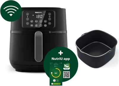 Produktbild von Philips Airfryer Connected Series 5000, Heißluftfriteuse, App-Steuerung, 1.4 kg, Touchscreen, Schwarz (HD9285/93)