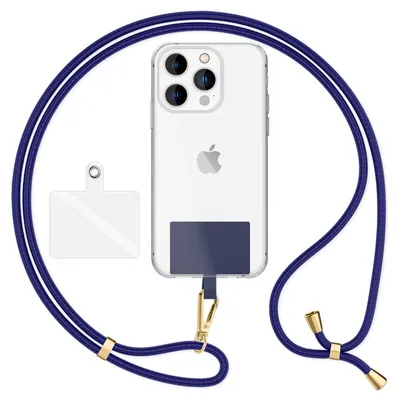 Image de HoldMe Air Edition - Lanyard universel avec 2 pads & mousqueton (or) - 160cm de bande pour portable à porter autour du cou - bleu foncé