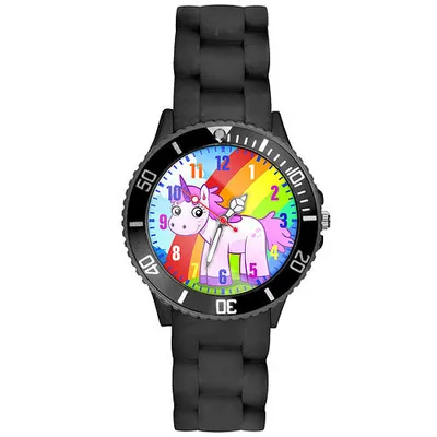 Produktbild von Taffstyle Kinder Ambanduhr Bunte Kinder Armbanduhr Silikon Einhorn Uhr Lernuhr, Schwarz