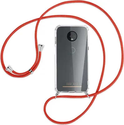 Produktbild von Handykette Backcover-Schutzhülle mit Band (Metall silberfarben) für Motorola Moto Z3 Play - rot