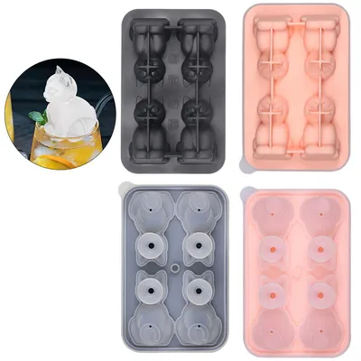 Produktbild von 3D Katzen-Eiswürfelform – Eiswürfel-Form in Katzenoptik, geeignet für Whisky und Bourbon, 4-Fach große kreative Eiswürfel-Form,2pcs