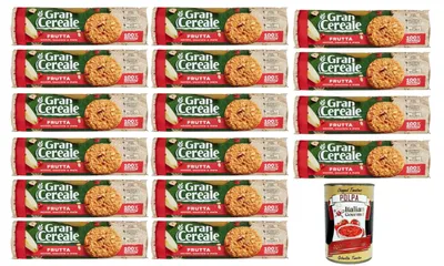 Produktbild von GranCereale Frutta Kekse 16x230g | Vollkorn mit Heidelbeeren Haselnüssen & Apfel – ballaststoffreich, ohne Palmöl, recycelbare Packung, 100% italienisches Getreide + Italian Gourmet polpa