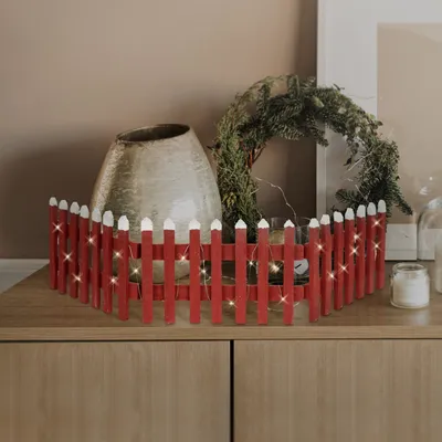Obrázok produktu pre ECD Germany Dekoratívny drevený plot s LED diódou, 90x21 cm, červený, na batérie, osvetlený mini záhradný plot, mini plot, plot na vianočný stromček, vianočná dekorácia