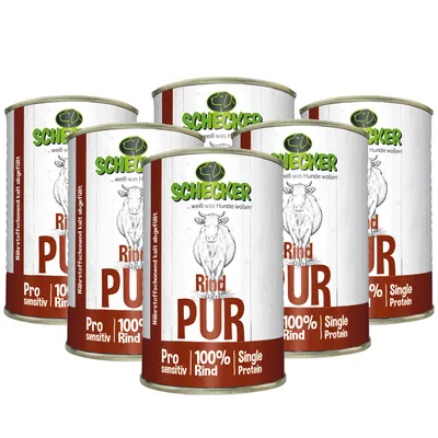 Produktbild von 6 x 410 g - Schecker Nassfutter - 100% Rind PUR - getreidefrei