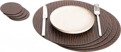 Immagine prodotto di Tovagliette rotonde e sottopiatti in pelle riciclata, 33 cm, set da 4 pezzi