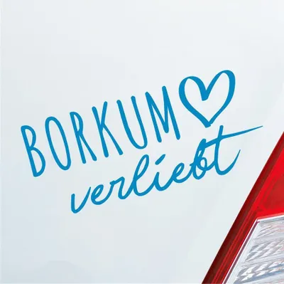 Produktbild von Auto Aufkleber Borkum verliebt Herz Insel Nordsee Liebe Car 19x9 cm Hellblau Sticker Heckscheibenaufkleber