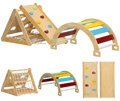 Produktbild von Klettergerüst Indoor, 7 in 1 Kletterdreieck mit Rutsche, Kletterbogen, Mehrfarbig