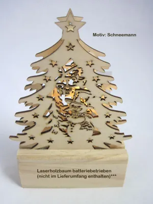 Produktbild von Mini-LED-Laserholz-Baum - Schneemann - für Batteriebetrieb 13 x 7 x 11 cm