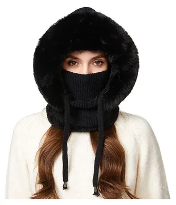 Produktbild von 3-in-1-Set Outdoor-Kopfbedeckung: Mütze, Schal, abnehmbarer Gesichtsschutz, verstellbare Passform, winddicht, warm, Strickfleece, Wintermütze