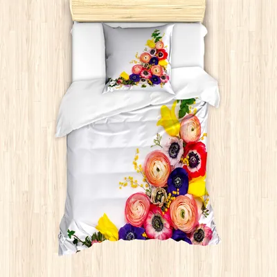 Produktbild von ABAKUHAUS Windröschen Mantele, Blumen, Milbensicher Allergiker geeignet mit Kissenbezügen, 135 cm x 200 cm - 80 x 80 cm, Mehrfarbig