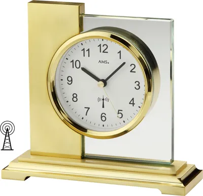 Produktbild von AMS 5141 Tischuhr Funk golden eckig modern messing farben mit Glas Funktischuhr