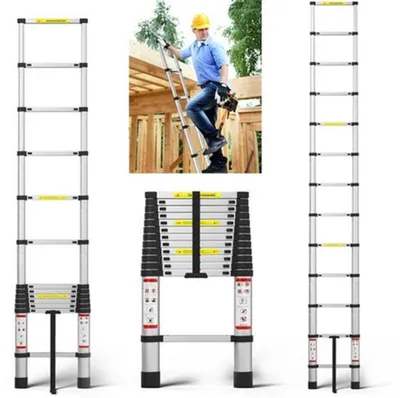 Obrázek produktu pro Výsuvná žebřík - 12 schodů - Teleskopická - Hliníková - Skládací - 3,8 metru