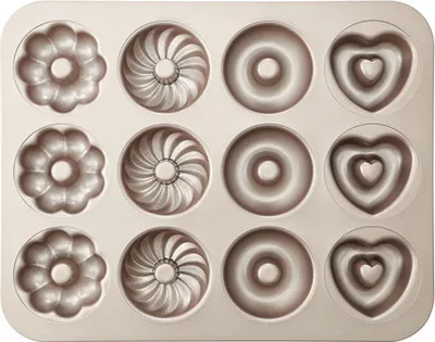 Obrázek produktu pro CANDeal 12 dutin na koblihy, nepřilnavá pečicí pánev Heavy Duty Steel Baking Tray Pečicí pánev Donut Mould Cake Tray for Cakes Biscuits Bagels Muffins, Champagne Gold