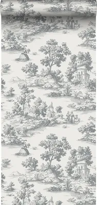 Zdjęcie produktu dla Sanders & Sanders Tapeta nadruk toile de jouy ciemnoszarym 53 cm x 10 m