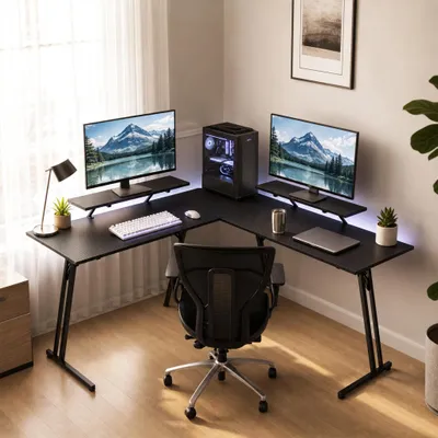 Obrázek produktu pro ACXIN Herní rohový psací stůl, tvar L, šířka 120 cm, s/bez držáku monitoru, deska z MDF o tloušťce 1,5 cm, maximální nosnost 100 kg, ideální pro domácí kancelář