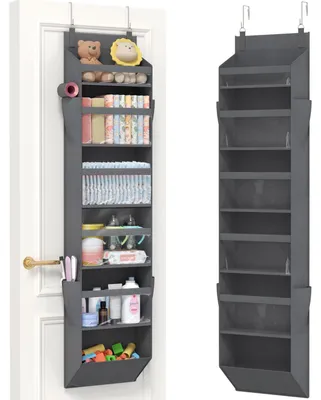 Productafbeelding van Deurorganizer, hangende organizer, 6 vakken, transparante opbergtas met 4 zijvakken, geschikt voor badkamer, slaapkamer, studentenkamer, grijs, 157 cm (hoogte), 1 stuk