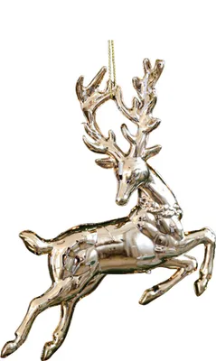 Produktbild von Weihnachtsschmuck aus glitzerndem Kunststoff in Gold: Schneeflocken, Rentiere und Engel zum Aufhängen für den Weihnachtsbaum – Winterdekoration