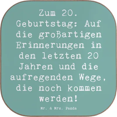 Produktbild von Mr. & Mrs. Panda Untersetzer Glas Spruch 20. Geburtstag - Meeresbrise - Geschenk, liebevoll, Tassen, unvergesslich, Familie, Coaster, Holzuntersetzer, Geburtstagsspruch
