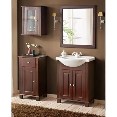 Produktbild von Badezimmer Badmöbelset inkl. 65 cm Keramik-Waschbecken AVEIRO-56 im Landhausstil, Pinie Massivholz braun, B/H/T ca. 150/180/44cm