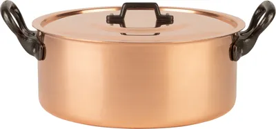 Produktbild von Kupfertopf Ø 28 cm, verzinnt mit Gusseisengriff und Deckel