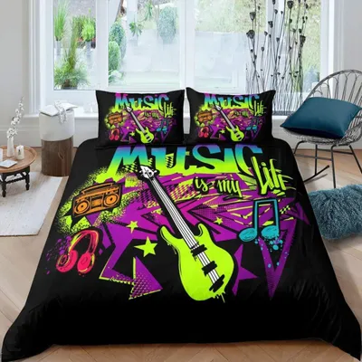 Obrázek produktu pro Sada povlečení 135x200 cm s motivem kytar, určená pro děti a mládež