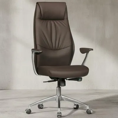 Ergonomischer Chefsessel TEMZA aus Echtleder in Braun mit 3-Stufen-Synchronmechanik bis 120 kg Belastbarkeit_#sku_BARSPM1.146#