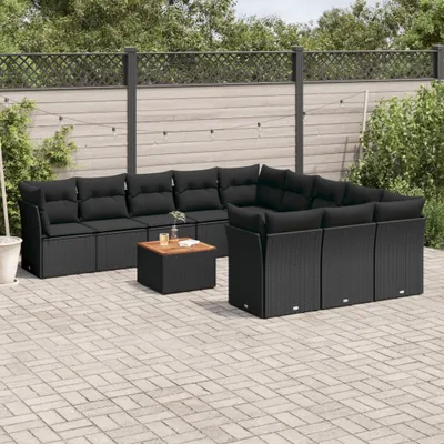 Produktbild von Design 12-tlg. Garten-Sofagarnitur mit Kissen Schwarz Poly Rattan, Gartenmöbel-Sets 2024 Neu