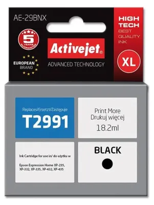 Produktbild von Activejet AE-29BNX Tintenpatrone (Ersatz für Epson 29XL T2991; Höchste; 18ml; schwarz), Hohe (XL-) Ausbeute, Schwarz, Tinte auf Pigmentbasis, 18,2 ml, 1 Stück(e), Einzelpackung