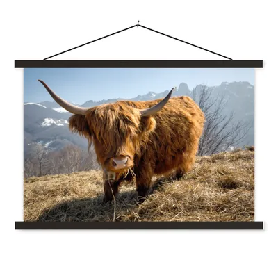 Produktbild von MuchoWow® Textilposter Schottischer Highlander - Berg - Schnee 150x100 cm mit schwarzem Rahmen - Schlafzimmer