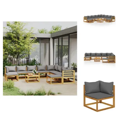 Image de vidaXL Ensemble de salon de jardin 11 pièces avec coussins en bois massif d'acacia - Ensembles de meubles de jardin