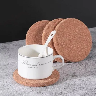 Productafbeelding van Hittebestendige Kurk Onderzetters Set van 6 - Tafelmatten en Onderzetters (10 cm)