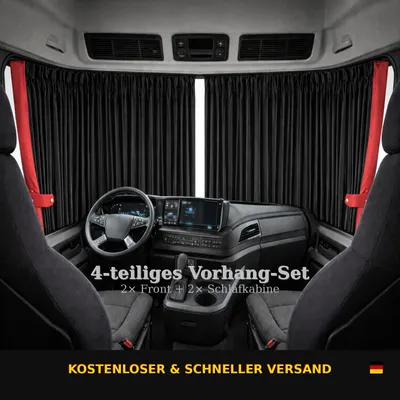 Obrázek produktu pro Záclony do nákladních vozidel pro Actros MP4 MP5 Záclony 4 ks pro čelní sklo a spací kabinu Červená