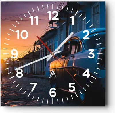 Produktbild von Wanduhr - Quadrat - Glasuhr - Straße Auto Haus - 40x40cm - Schleichendes Uhrwerk - Lautlos - zum Aufhängen bereit - Dekoration Modern - Wanddekoration aus Glas - C4AC40x40-3459