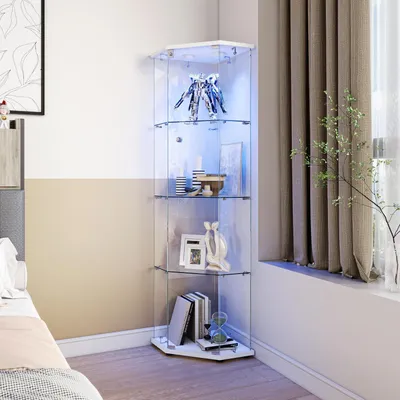 Image de Vitrine réfrigérée en verre avec éclairage LED et serrure, 4 étagères, blanche