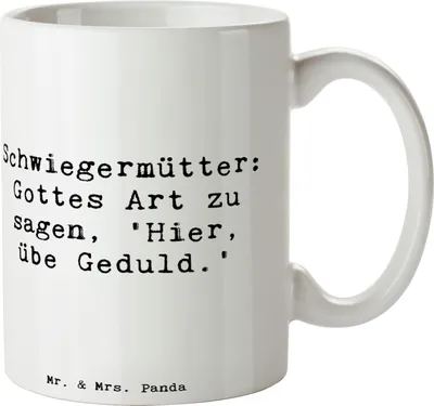 Produktbild von Mr. & Mrs. Panda Kaffeebecher Spruch Schwiegermutter Geduld - Weiß - Geschenk, Bedruckte Tasse, Beziehung, Kaffeetasse, Becher, einzigartige Designs, haferl, Familie
