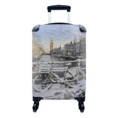 Produktbild von MuchoWow® Koffer Handgepäck Trolley Rollkoffer Kleine Reisekoffer mit 4 Rollen - Winterliche Impression der Prinsengracht - Cabin Size < 55x40x23 cm & 55x40x20 cm - Fotokoffer - Kabinenkoffer - Boardgepäck - Reise-Box - Reisekoffer - Reisegepäck - Koffer mit Bild - Trolley für Kinder