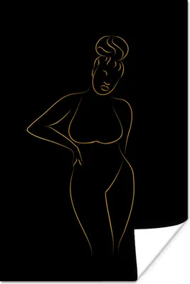 Produktbild von MuchoWow® Poster Frau - Schwarz - Gold - Strichzeichnung 80x120 cm - Papierdruck
