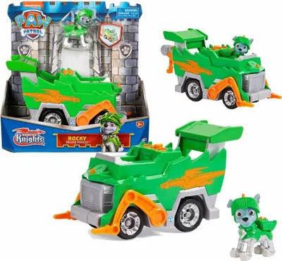 Produktbild von Spin Master International B.V. Deluxe Rescue Knights Drachenritter-Spielfahrzeug mit Figur Rocky, Kunststoff, Länge: 17-19 cm, Breite: 8-9 cm, Höhe: 9-12 cm, Abschleppvorrichtung, ab 3 Jahren