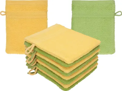 Produktbild von Betz 10 Stück Waschhandschuhe 16x21 cm PREMIUM 100% Baumwolle  Farbe: honiggelb - avocadogrün