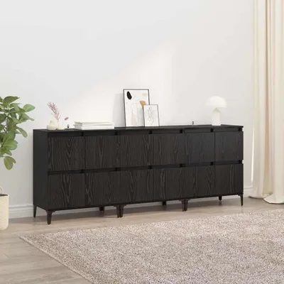 Zdjęcie produktu dla VidaXL Komody boczne, 3 sztuki, czarny kolor, imitacja dębu, wymiary: 60 x 35 x 70 cm