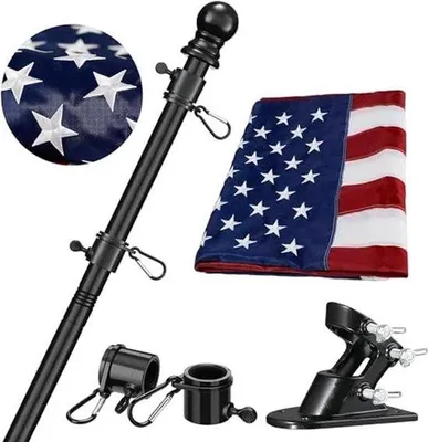 Produktbild von Flaggenmast mit amerikanischer Flagge und Halter - 5FT Edelstahl Flaggenmast für Außenbereich