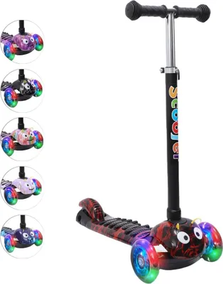 Produktbild von Habib 3D Kinderroller 3-Rad mit LED Licht | Klappbar & Verstellbar: Rot